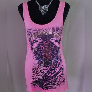 Christian Audigier Pink Graphic Sleeveless Tank Top